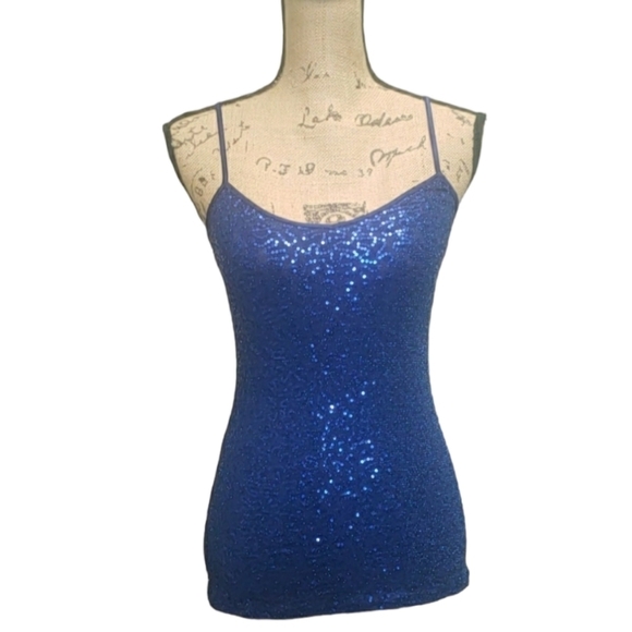 Express Tops - Express Sequin Camisole Blue Size XS